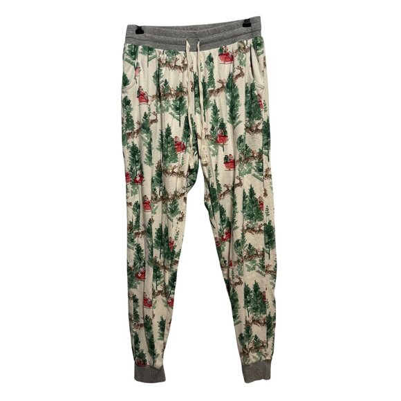 Womens Burt's Bees Santa & Reindeer Print Pajama Pants Size S Christmas Tree - Picture 1 of 7